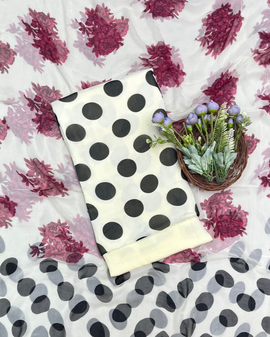 Ckc 149 Chiffon Polka Dot Cream Suit Fabric / CKC Polka Story