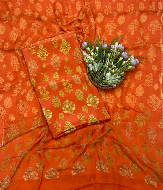 260C Crepe Orange Suit Fabric / CKC Crepe Suits