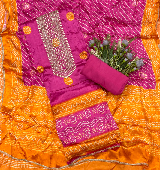 252C Satin Silk Pink With Orange  Suit Fabric / CKC Partywear Collection