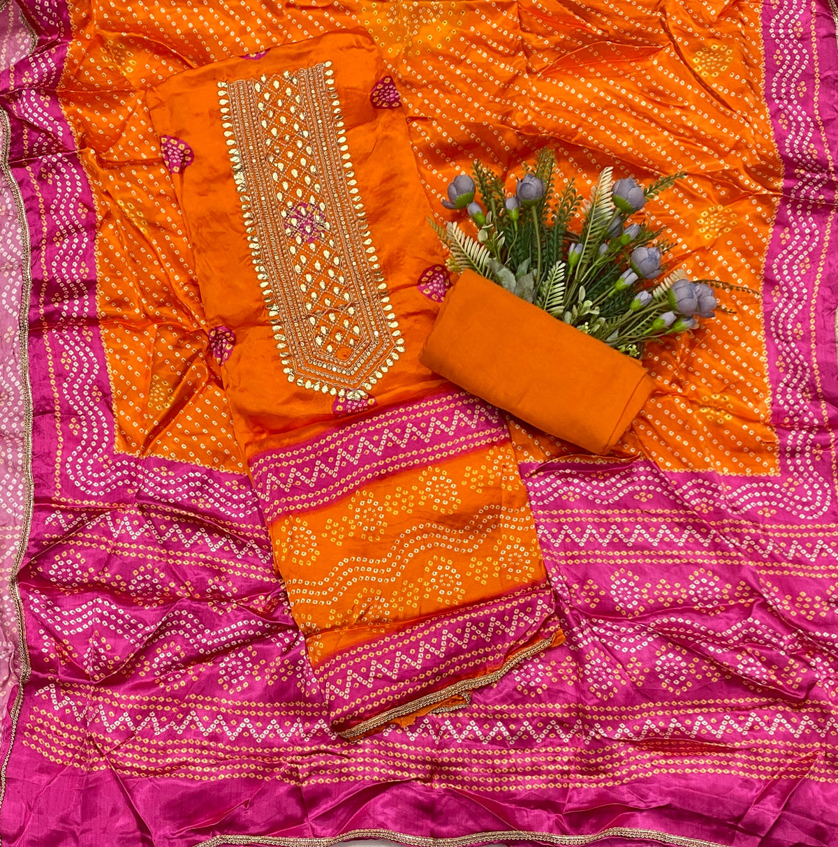 251C Satin Silk Orange With Pink  Suit Fabric / CKC Partywear Collection
