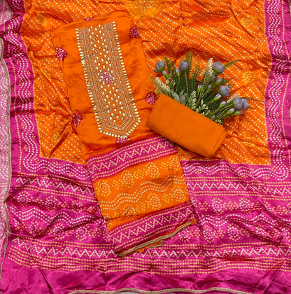 251C Satin Silk Orange With Pink  Suit Fabric / CKC Partywear Collection