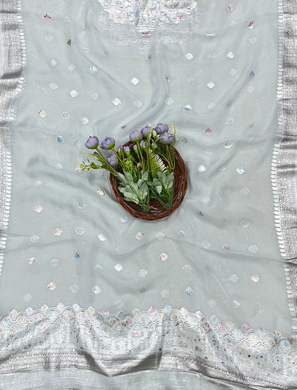 Ckc 411 Organza Light Grey Suit Fabric/ CKC Partywear Collection