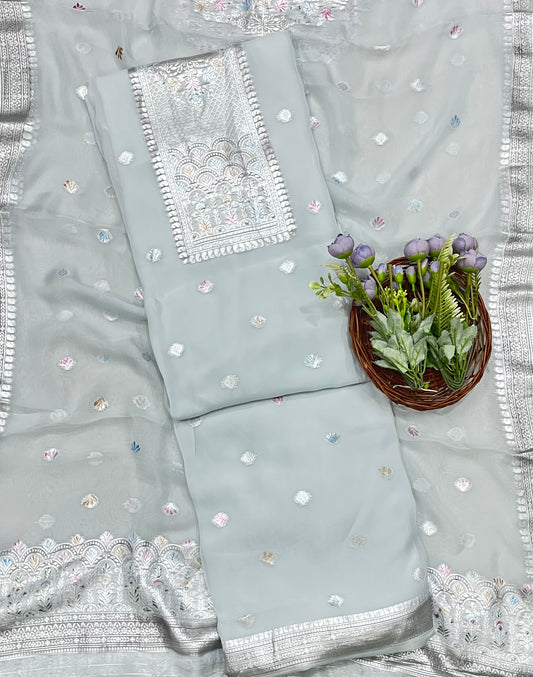 Organza Light Grey Suit Fabric/ CKC Partywear Collection