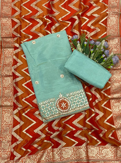 244C Silk Sea Blue With Orange  Suit Fabric / CKC Partywear Collection