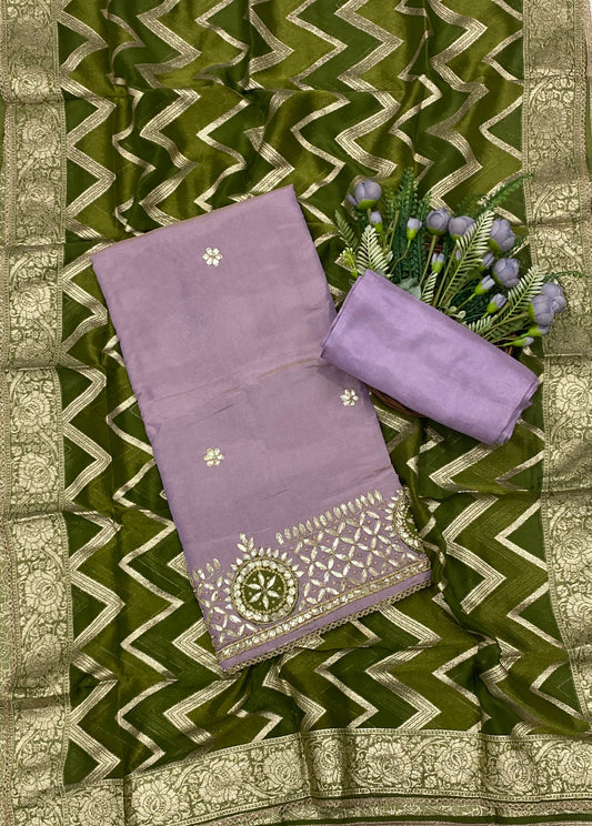 242C Silk Mauve With Green  Suit Fabric / CKC Partywear Collection