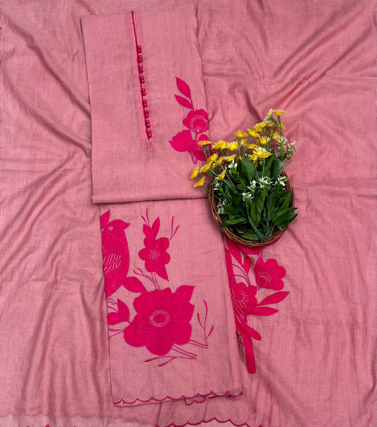 क्रेप गुलाबी सूट संग्रह / हाथ से पेंट किए गए सूट