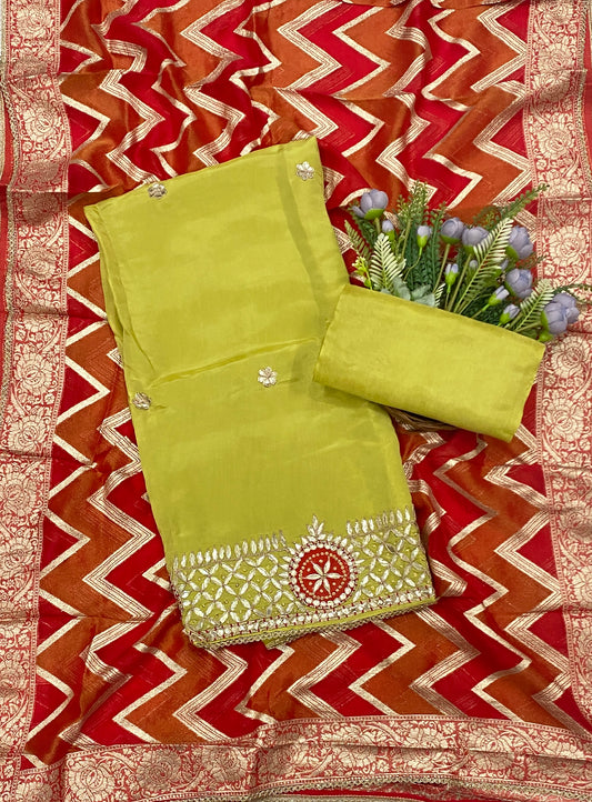 241C Silk Light Green With Red Suit Fabric / CKC Partywear Collection