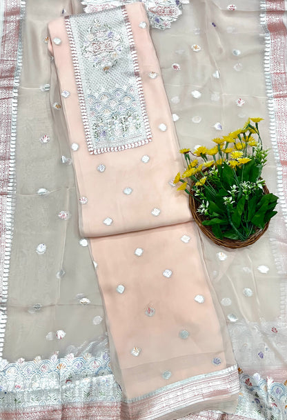 Ckc 410 Organza Light Peach Suit Fabric/ CKC Partywear Collection