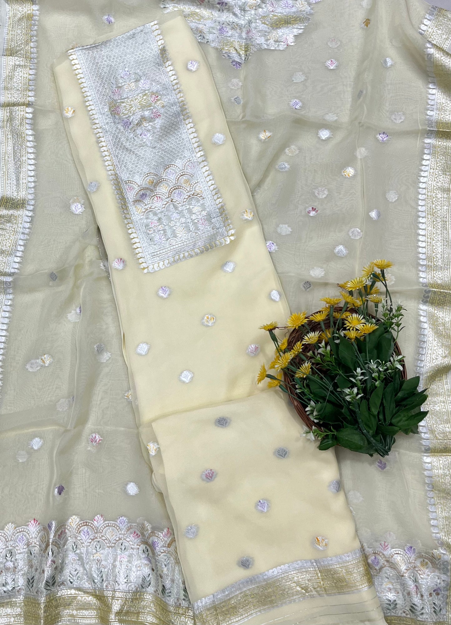Ckc 409 Organza Light Lemon Suit Fabric/ CKC Partywear Collection