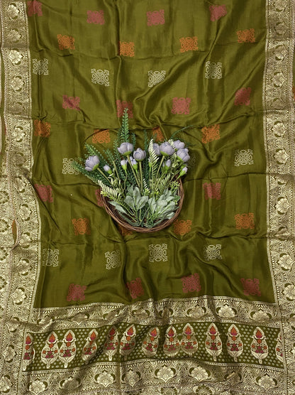 245C Dola Silk Mehndi Green Suit Fabric/ CKC Partywear Collection