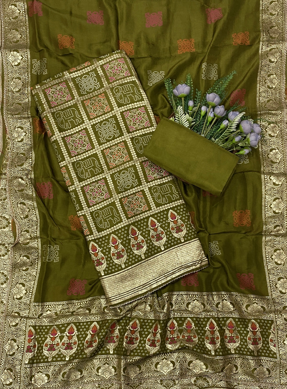 245C Dola Silk Mehndi Green Suit Fabric/ CKC Partywear Collection