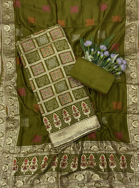 245C Dola Silk Mehndi Green Suit Fabric/ CKC Partywear Collection