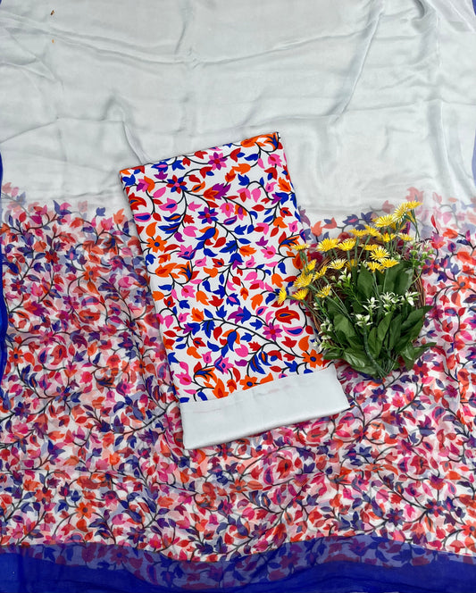 Crepe White Suit Fabric / CKC Phoolon Ka Ghar