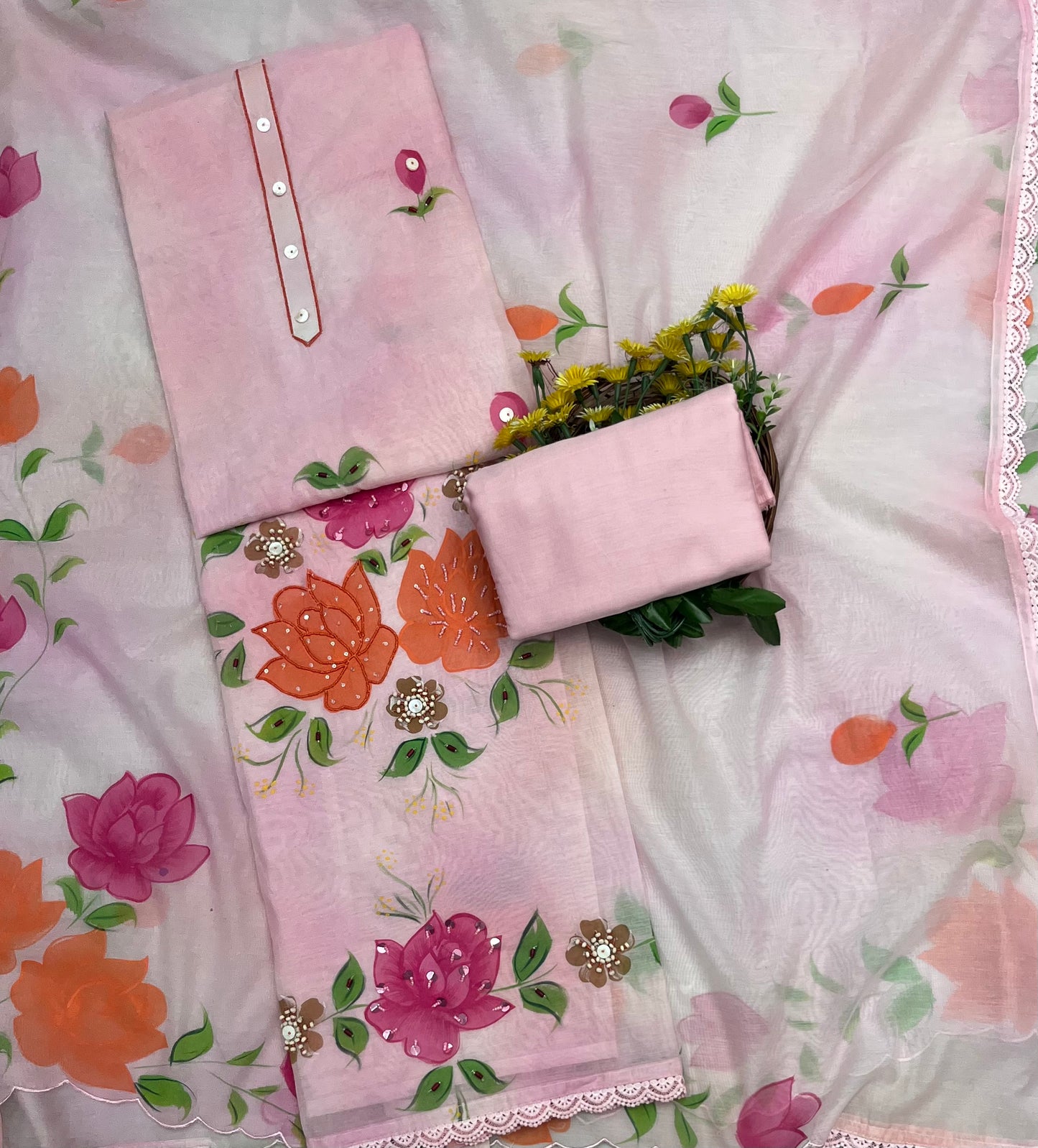 Ckc 297 Mul Chanderi Light Pink Suit Fabric/ CKC Mul Cotton