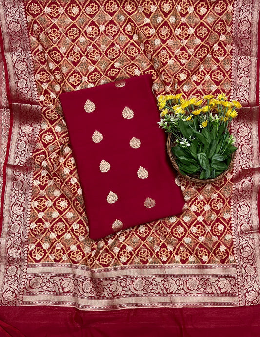 Maheshwari Red Suit Fabric / CKC Maheshwari Suits