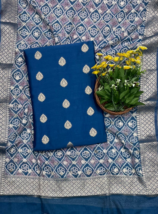 231A Maheshwari Navy Blue Suit Fabric / CKC Maheshwari Suits