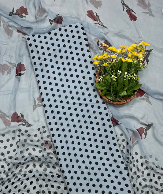 CKC 146 Georgette Polka Dot Grey Suit Fabric / CKC Polka Story