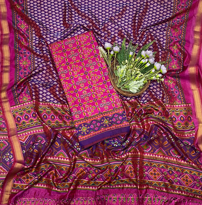 381C Patola Silk Majenta Suit Fabric / CKC Patola Silk Suit
