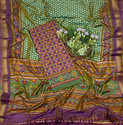 380C Patola Silk Purple With Green Suit Fabric / CKC Patola Silk Suit