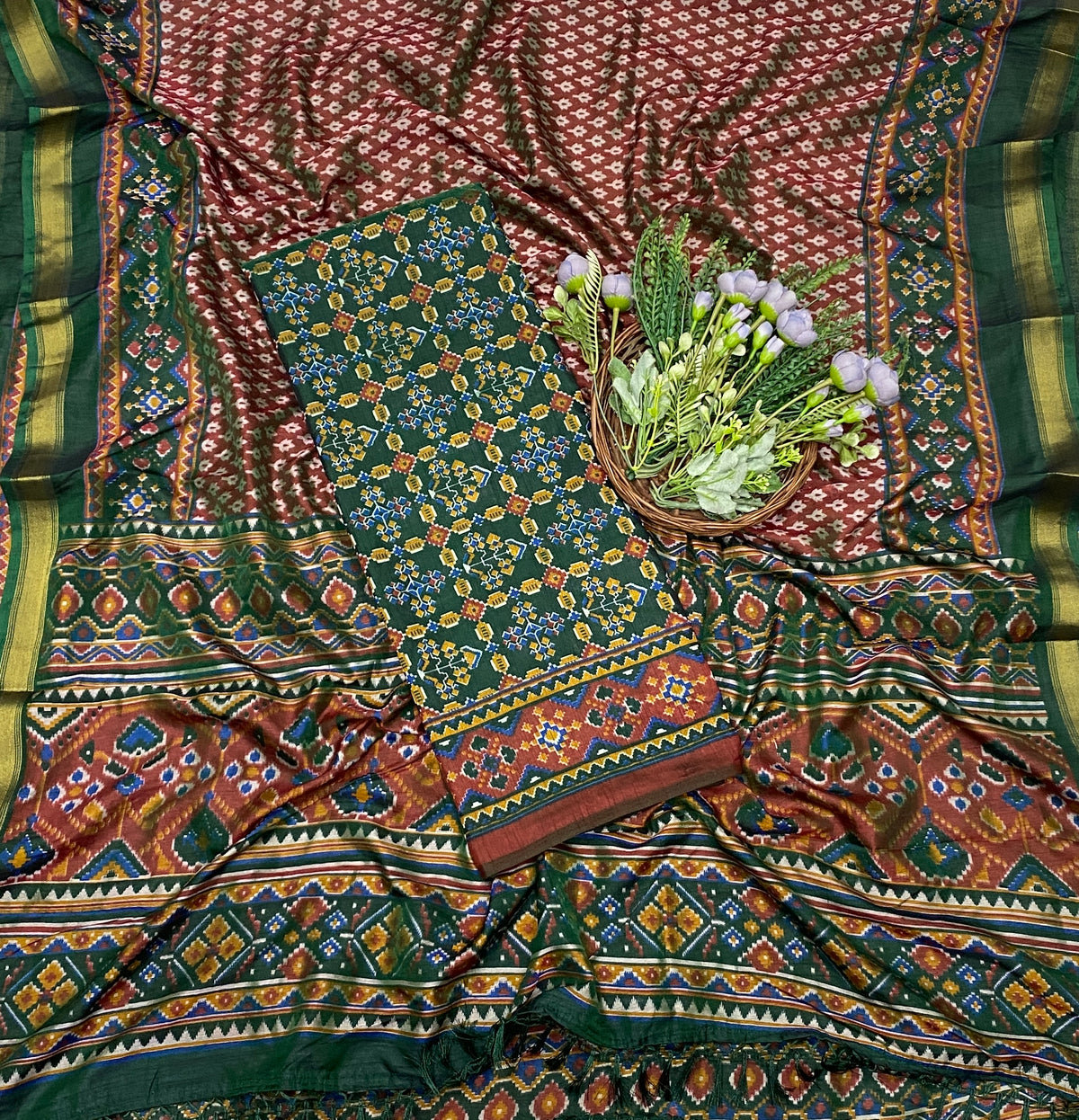 379C Patola Silk Dark Green Suit Fabric / CKC Patola Silk Suit