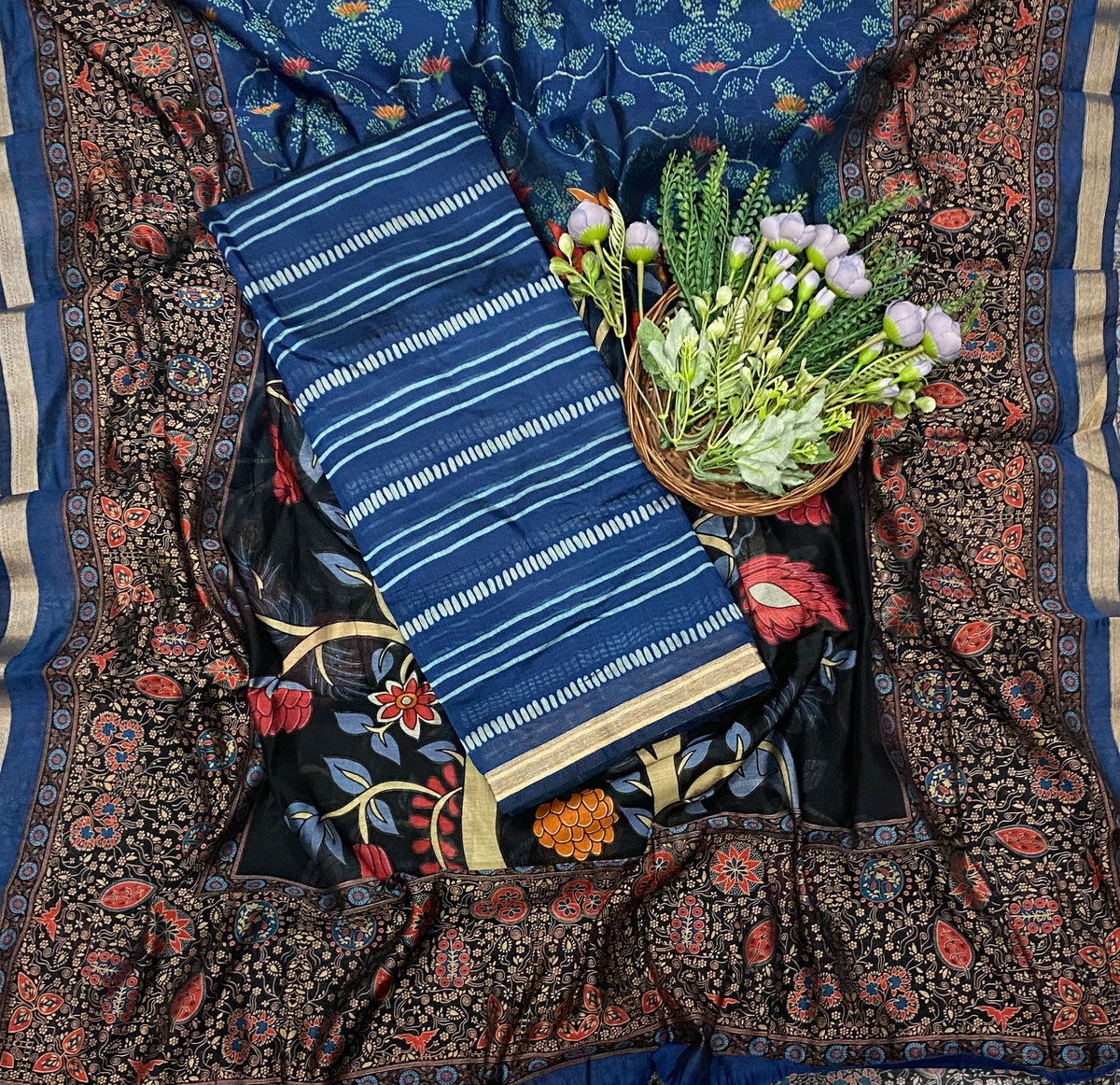 377C Maheshwari Navy Blue Suit Fabric / CKC Maheshwari Suits