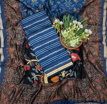 377C Maheshwari Navy Blue Suit Fabric / CKC Maheshwari Suits