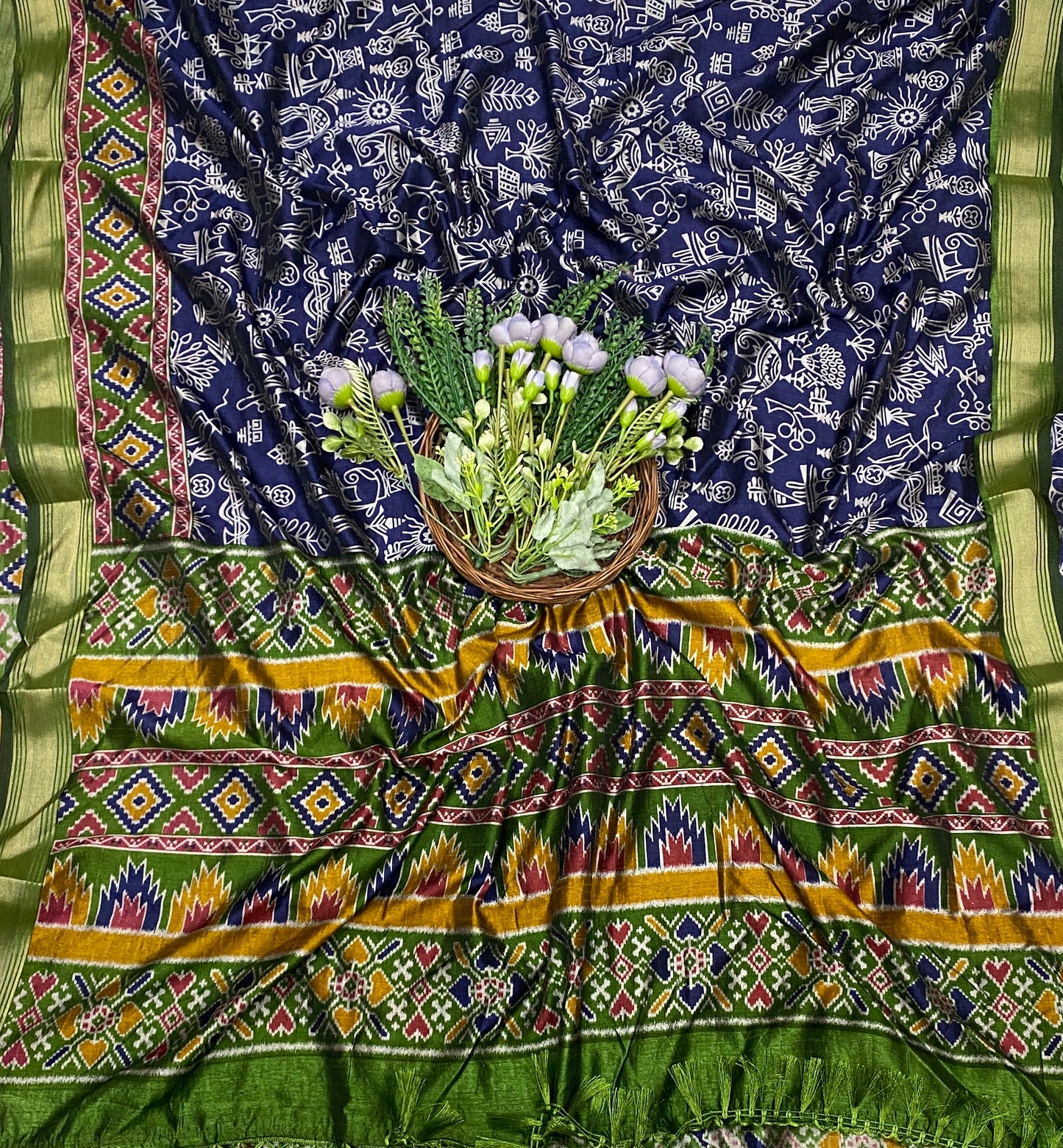400C Patola Silk Green With Navy Blue Suit Fabric / CKC Patola Silk Suits