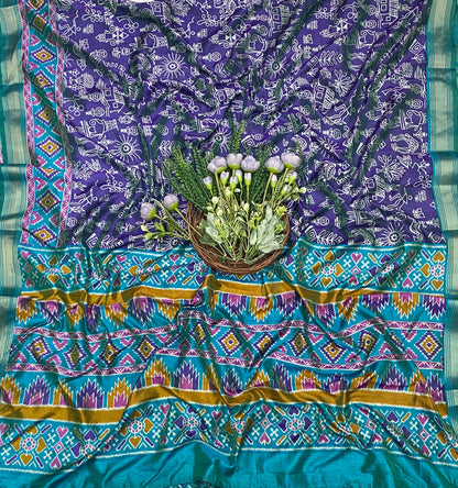 401C Patola Silk Blue With Purple Suit Fabric / CKC Patola Silk Suits