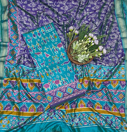 401C Patola Silk Blue With Purple Suit Fabric / CKC Patola Silk Suits