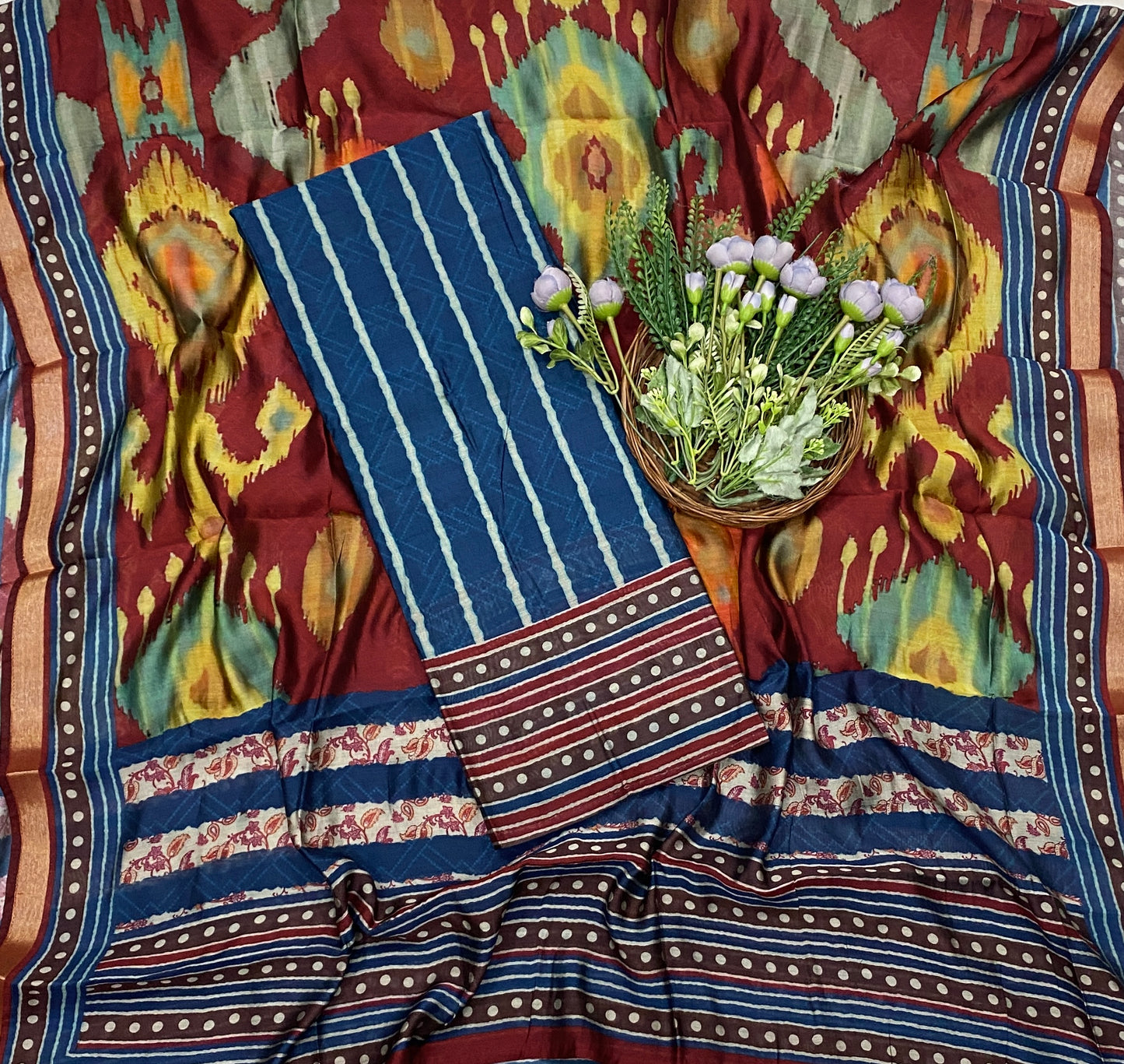 376C Maheshwari Dark Blue Suit Fabric / CKC Maheshwari Suits