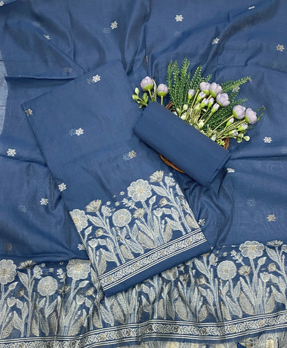 378C Jamdani Denim Blue Suit Fabric / CKC Jamdani Suits