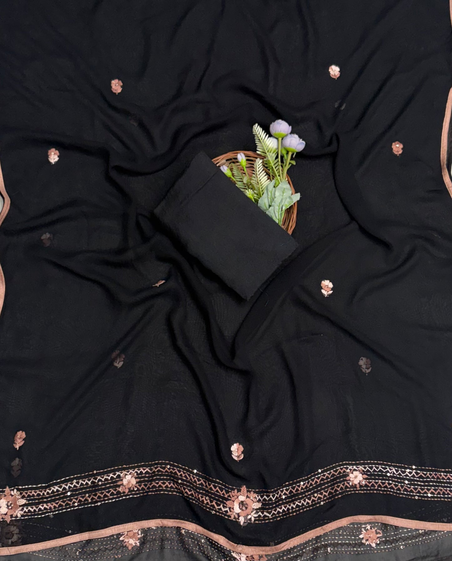 265 Georgette Black With Brown Suit Fabric / CKC Georgette Suits