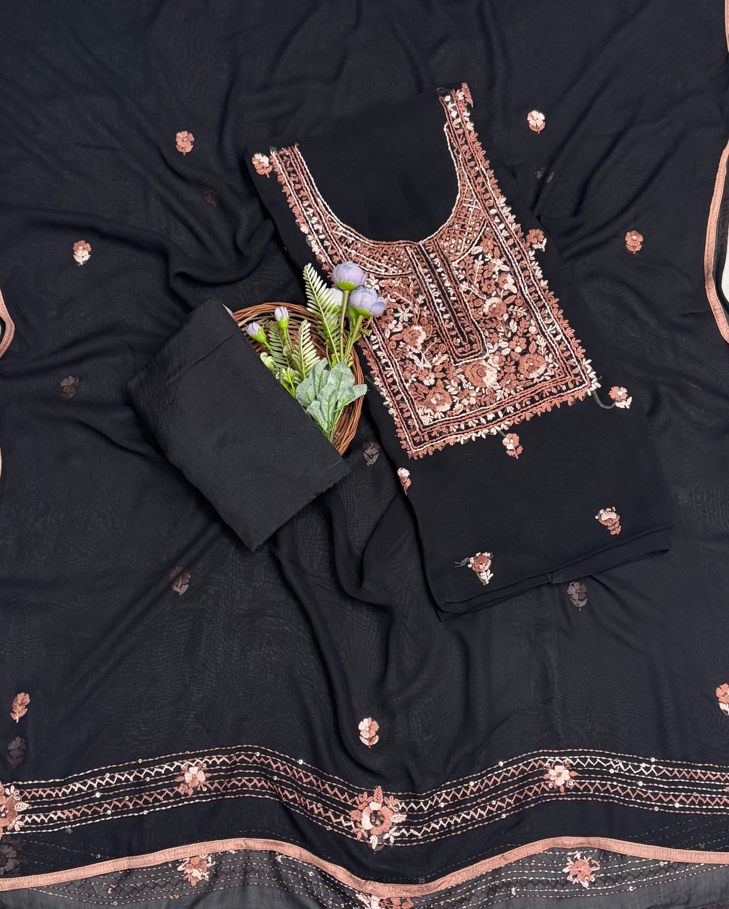265 Georgette Black With Brown Suit Fabric / CKC Georgette Suits
