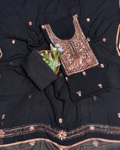 265 Georgette Black With Brown Suit Fabric / CKC Georgette Suits