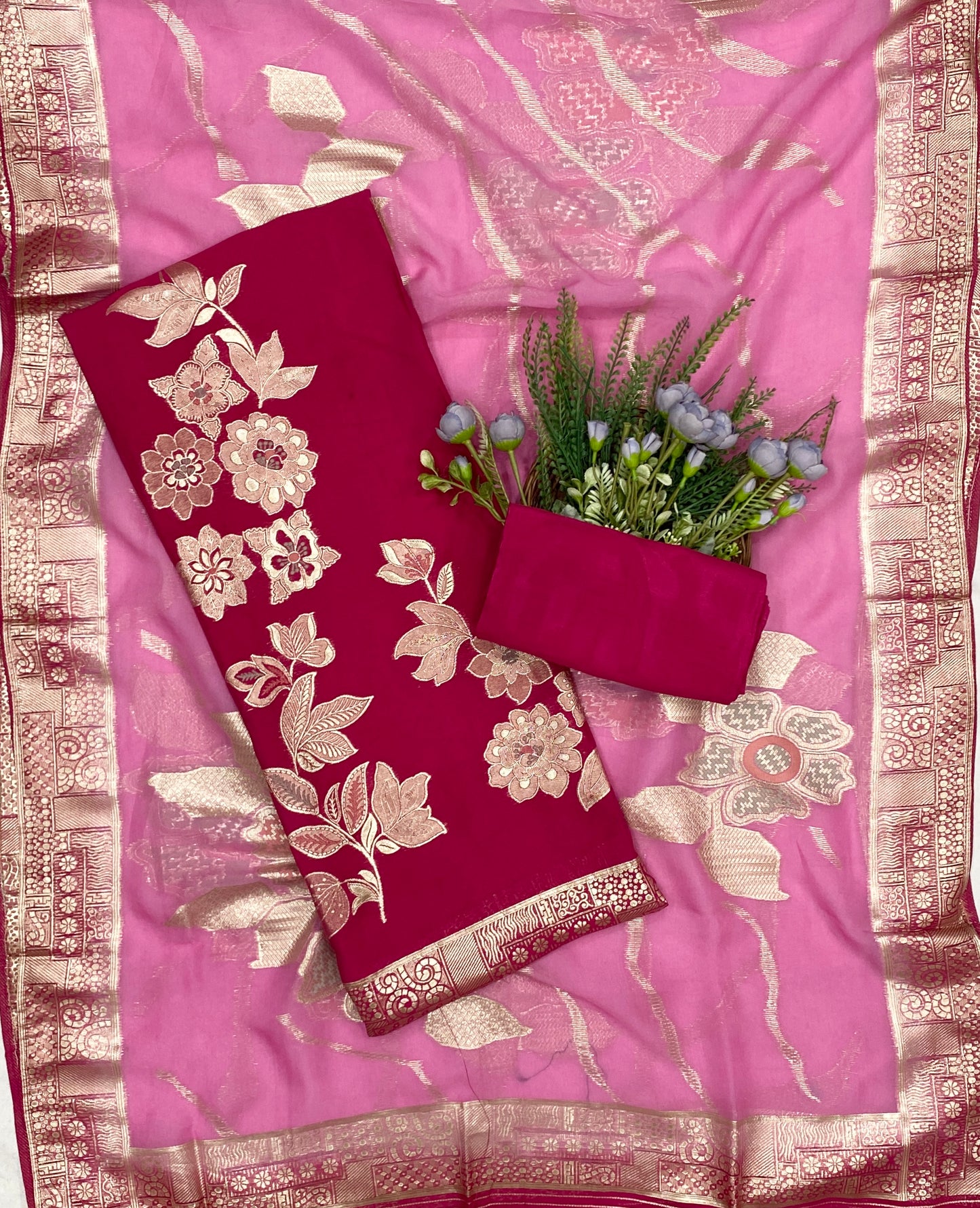 428C Dola Silk Hot Pink With Pink Suit Fabric/ CKC Partywear Collection
