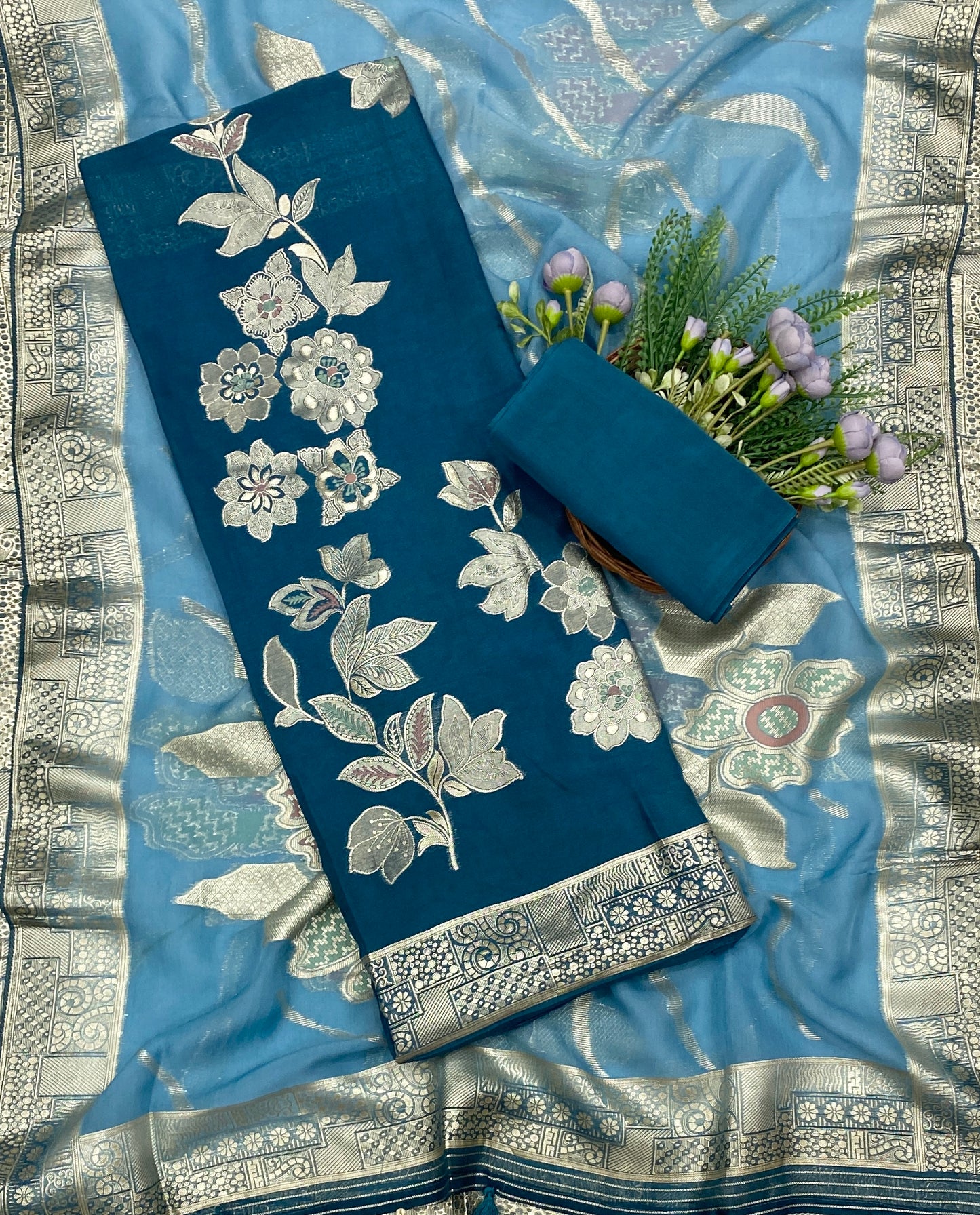430C Dola Silk Peacock Blue Suit Fabric / CKC Partywear Collection