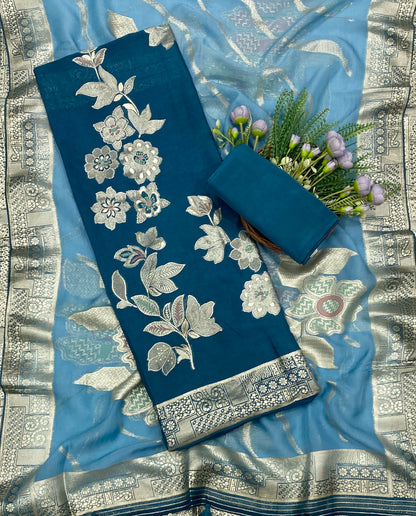430C Dola Silk Peacock Blue Suit Fabric / CKC Partywear Collection