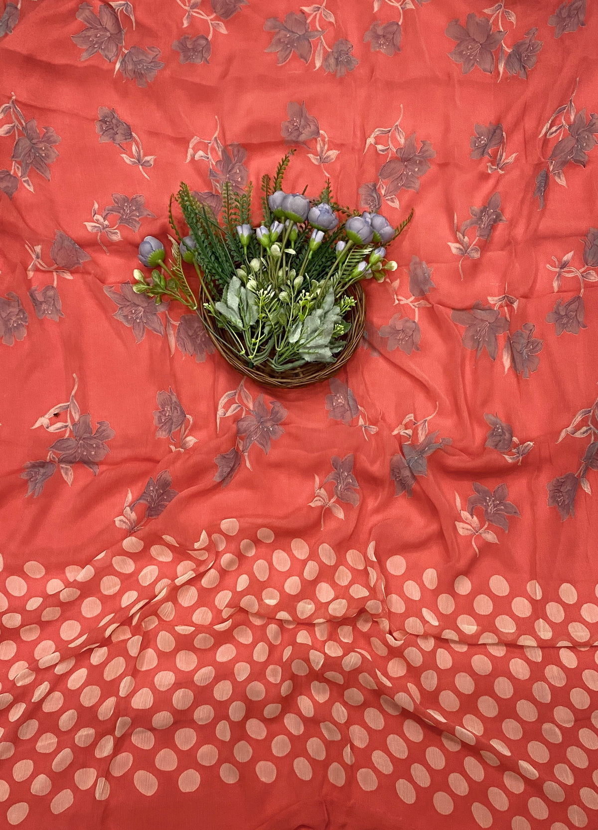 424C Crepe Polka Rust Peach Suit Fabric/ CKC Polka Story