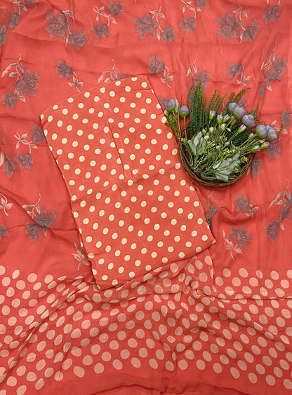 424C Crepe Polka Rust Peach Suit Fabric/ CKC Polka Story