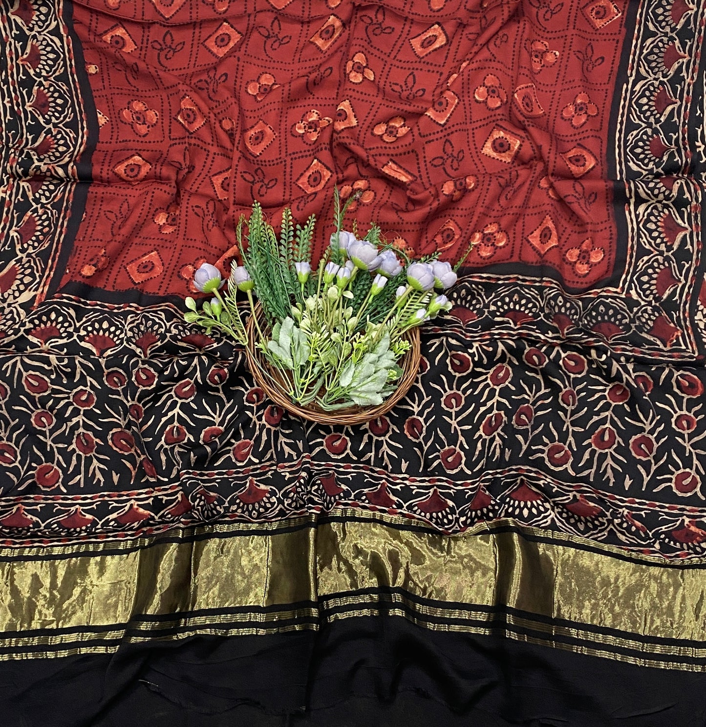418C Gajji Silk Black With Red Suit Fabric / CKC Jaipuri Suits
