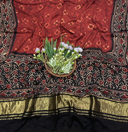 418C Gajji Silk Black With Red Suit Fabric / CKC Jaipuri Suits