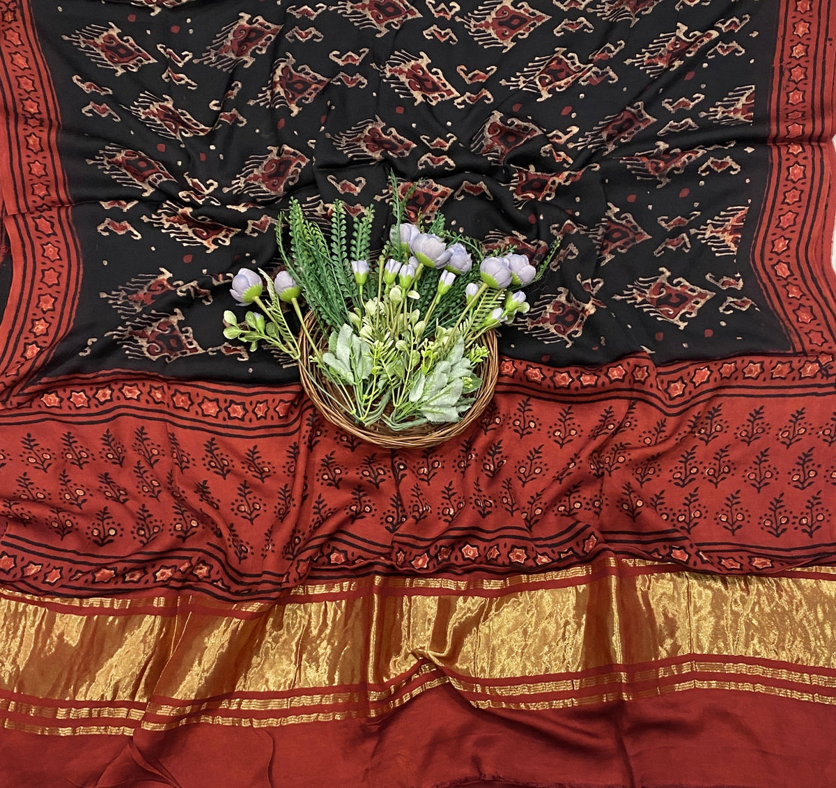 417C Gajji Silk Red With Black Suit Fabric / CKC Jaipuri Suits