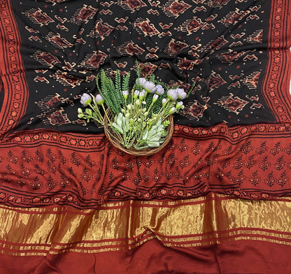 417C Gajji Silk Red With Black Suit Fabric / CKC Jaipuri Suits
