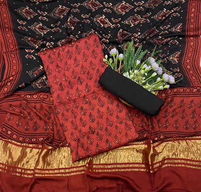 417C Gajji Silk Red With Black Suit Fabric / CKC Jaipuri Suits