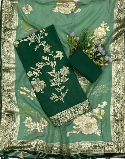 426C Dola Silk Dark Green Suit Fabric/ CKC Partywear Collection