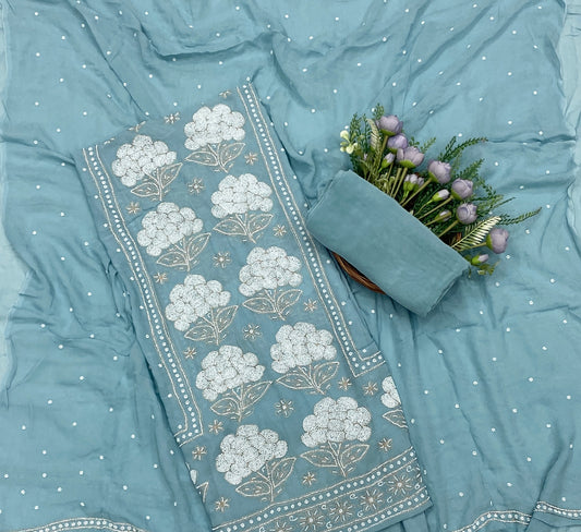 455C Lakhnavi Georgette Ice Blue Suit Fabric/ CKC Lakhnavi Suits