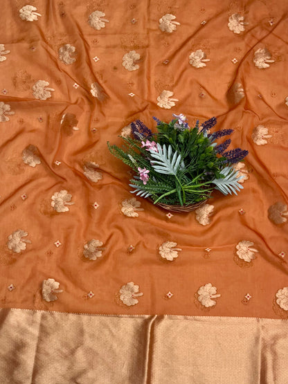CKC 329 Brocade Banarasi Crepe Rust Orange Suit Fabric / CKC Banarasi Edit