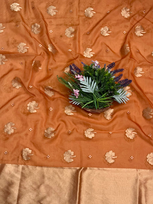 CKC 329 Brocade Banarasi Crepe Rust Orange Suit Fabric / CKC Banarasi Edit
