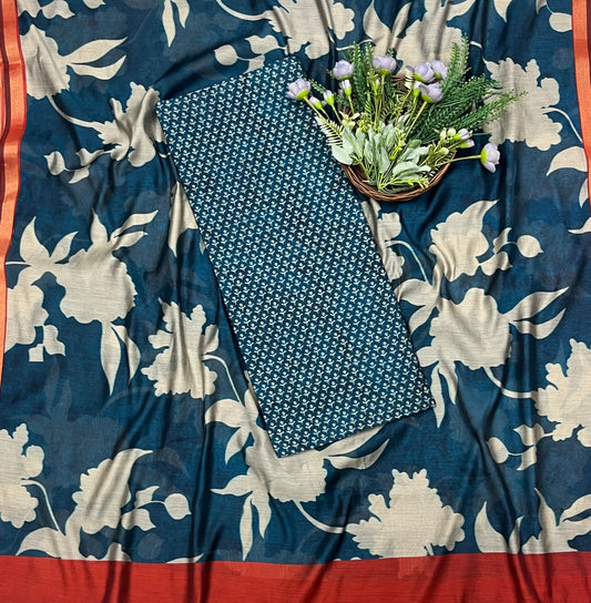 686B Maheshwari Peacock Blue Suit Fabric / CKC Maheshwari Suits
