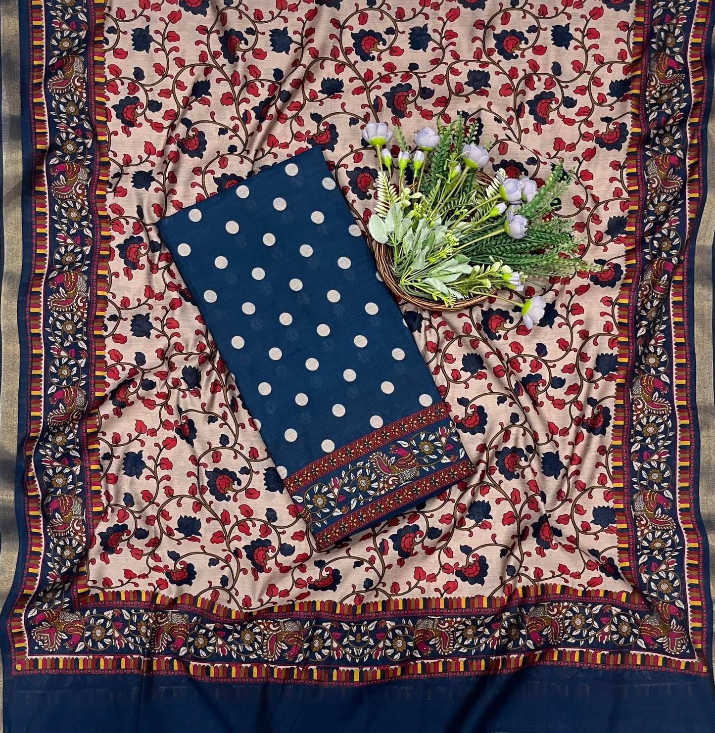 688B Mahashwari Indigo Blue Suit Fabric / CKC Maheshwari Suits